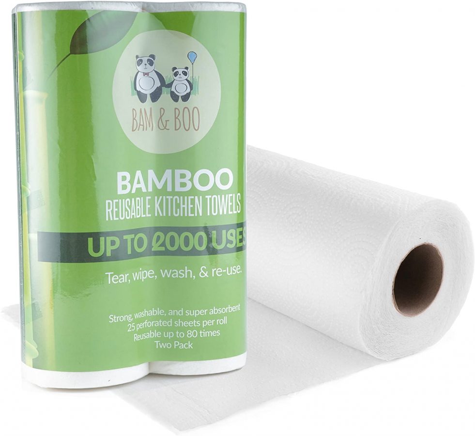 Set de 2x rollo de papel de bambú reutilizable y absorbente Navaris Papel de cocina de bambú Rollos de limpieza reutilizables y ecológicos 